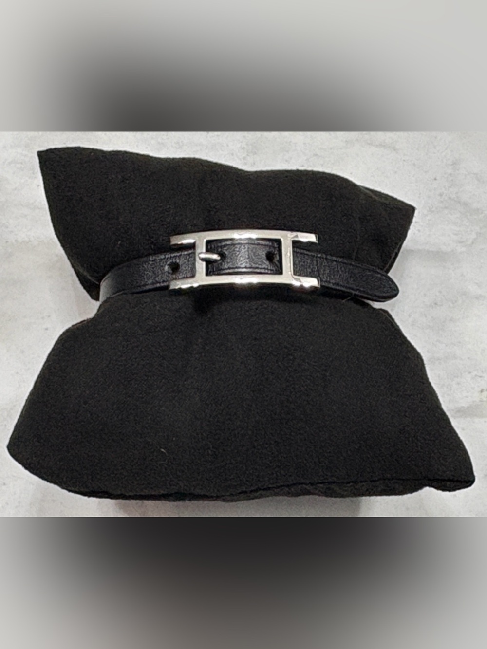 Authentic Hermes Behapi Black and Silver Bracelet with Silver H Buckle